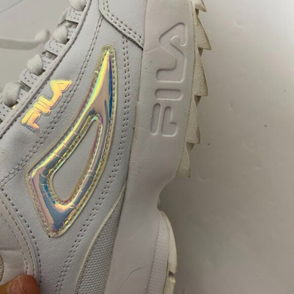 Fila White Iridescent Holographic Disruptor 2 Premium Women’s Sneakers Size 8.5 - Picture 14 of 16